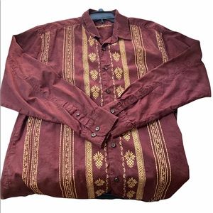 Tommy Bahama Mens Large Long Sleeve Burgundy Button Up Shirt with Pineapples
